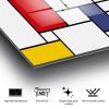 Piet Mondrian dekoratív edzett üvegfestménye, 70 x 100 cm, 100% edzett üveg (4 mm) | Élénk vörös, kék és sárga | Modern dekorációhoz tökéletes