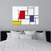 Piet Mondrian dekoratív edzett üvegfestménye, 70 x 100 cm, 100% edzett üveg (4 mm) | Élénk vörös, kék és sárga | Modern dekorációhoz tökéletes