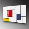 Piet Mondrian dekoratív edzett üvegfestménye, 70 x 100 cm, 100% edzett üveg (4 mm) | Élénk vörös, kék és sárga | Modern dekorációhoz tökéletes