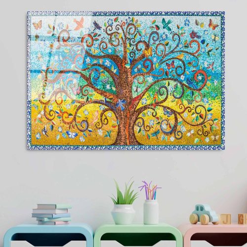 Lenyűgöző edzett üvegfestmény - Gustav Klimt életfa, 70 x 100 cm, 100% edzett üveg (4 mm) | Elegáns falfestmény otthoni és irodai dekorációhoz