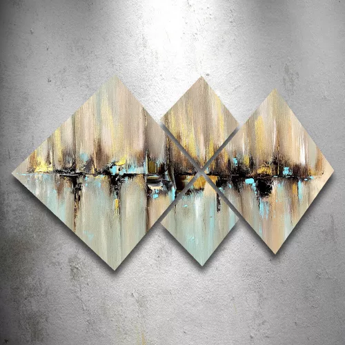 Elegáns Dekoratív MDF festmények (4 db), 100% MDF, UV Nyomtatott | 40x40 cm (2) és 20x20 cm (2) | Teljes méret: 60x115 cm | Egyszerű falakasztó kétoldalas ragasztószalaggal
