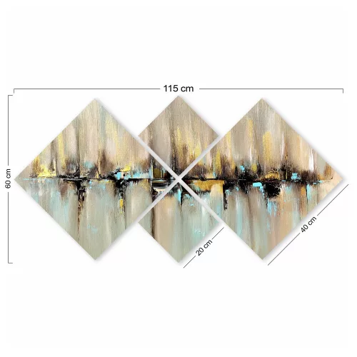 Elegáns Dekoratív MDF festmények (4 db), 100% MDF, UV Nyomtatott | 40x40 cm (2) és 20x20 cm (2) | Teljes méret: 60x115 cm | Egyszerű falakasztó kétoldalas ragasztószalaggal