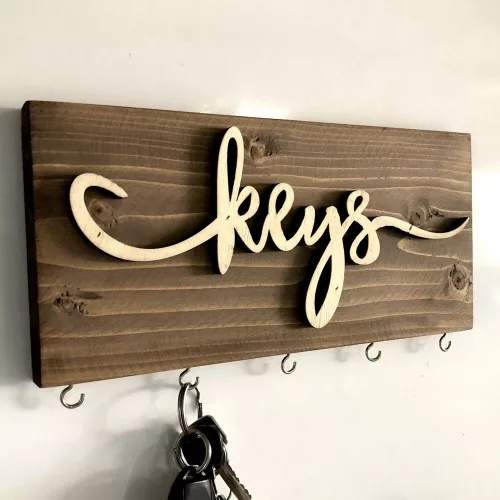 Tömör fa kulcstartó, 40 x 14 x 3 cm | Tartós és stílusos kivitel | Tökéletes kulcsok rendezéséhez a bejáratban, folyosón vagy otthoni irodában