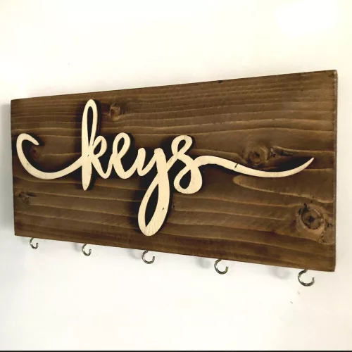 Tömör fa kulcstartó, 40 x 14 x 3 cm | Tartós és stílusos kivitel | Tökéletes kulcsok rendezéséhez a bejáratban, folyosón vagy otthoni irodában