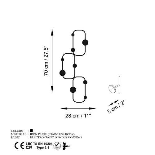 Erős fém fali kampó, fekete, 28 x 5 cm, magasság: 70 cm | Ø9 mm Vastagság, 0,73 kg | 10 kg-ig bír | Ideális otthoni és irodai szervezéshez