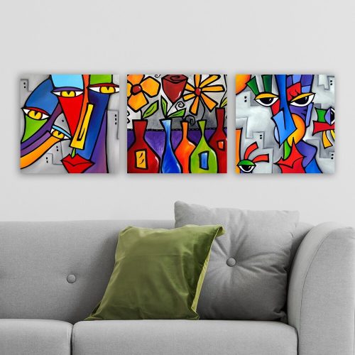 Elegáns dekoratív vászonfestő készlet (3 db), 100% vászon, fa keret (3 cm vastag), 30 x 90 cm teljes méret | Tökéletes a lakberendezés és a művészet szerelmeseinek