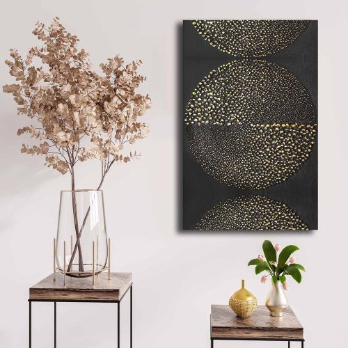 Elegáns dekoratív vászonfestmény, 45 x 70 cm | 100% vászon (2,8 mm) és fenyőfa keret (22 mm) | Arany, fehér és fekete színek a stílusos lakberendezéshez
