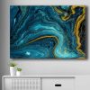 Elegáns dekoratív vászonfestmény, 70 x 100 cm | 100% vászon (2,8 mm) és fenyőfa keret (22 mm) | Lenyűgöző kék, sötétkék és arany dizájn otthoni dekorációhoz