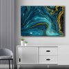 Elegáns dekoratív vászonfestmény, 70 x 100 cm | 100% vászon (2,8 mm) és fenyőfa keret (22 mm) | Lenyűgöző kék, sötétkék és arany dizájn otthoni dekorációhoz