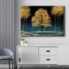 Elegáns dekoratív vászonfestmény, 70 x 100 cm | 100% vászon (2,8 mm) és fenyőfa keret (22 mm) | Kék, sötétkék, arany és barna színek a stílusos lakberendezéshez
