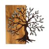 Kézzel festett dekoratív fa falkiegészítő, 58 x 58 cm | 100% fa (3 cm) és fém (1,5 mm) | Egyedi dió-barna kivitel, tökéletes otthoni dekorációhoz