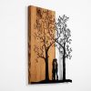 Elegáns dekoratív fa falkiegészítő, 45 x 58 cm | 50% fa (3 cm vastag) és 50% fém | Egyedi dió és fekete kivitel, tökéletes a modern dekorációhoz