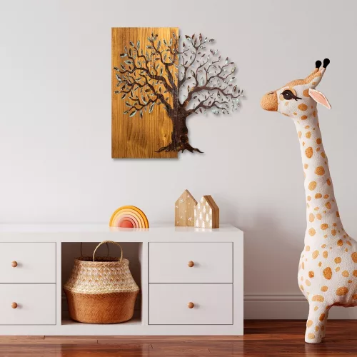 Kézzel festett dekoratív fa falkiegészítő, 60 x 58 x 3 cm | 100% tömör fa (3 cm) és fém (1,5 mm) | Egyedi művészet lakberendezéshez, természetes változatok