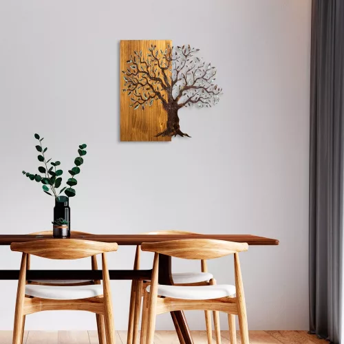 Kézzel festett dekoratív fa falkiegészítő, 60 x 58 x 3 cm | 100% tömör fa (3 cm) és fém (1,5 mm) | Egyedi művészet lakberendezéshez, természetes változatok