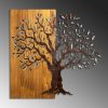 Kézzel festett dekoratív fa falkiegészítő, 60 x 58 x 3 cm | 100% tömör fa (3 cm) és fém (1,5 mm) | Egyedi művészet lakberendezéshez, természetes változatok