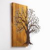 Kézzel festett dekoratív fa falkiegészítő, 60 x 58 x 3 cm | 100% tömör fa (3 cm) és fém (1,5 mm) | Egyedi művészet lakberendezéshez, természetes változatok