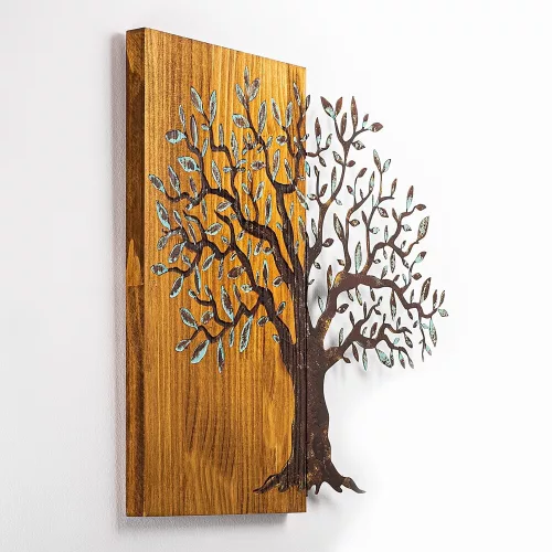 Kézzel festett dekoratív fa falkiegészítő, 60 x 58 x 3 cm | 100% tömör fa (3 cm) és fém (1,5 mm) | Egyedi művészet lakberendezéshez, természetes változatok