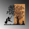 Elegáns dekoratív fa falkiegészítő, 58 x 59 cm | 50% fa (3 cm vastag) és 50% fém | Egyedi dió és fekete kivitel, tökéletes a modern dekorációhoz