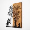 Elegáns dekoratív fa falkiegészítő, 58 x 59 cm | 50% fa (3 cm vastag) és 50% fém | Egyedi dió és fekete kivitel, tökéletes a modern dekorációhoz