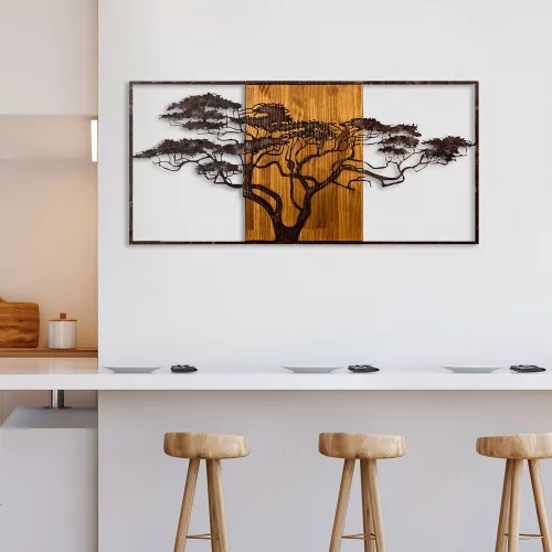 Kézzel festett dekoratív fa falkiegészítő, 147 x 70 x 3 cm | 100% tömör fa (3 cm) és fém (1,5 mm) | Egyedi dizájn természetes variációkkal