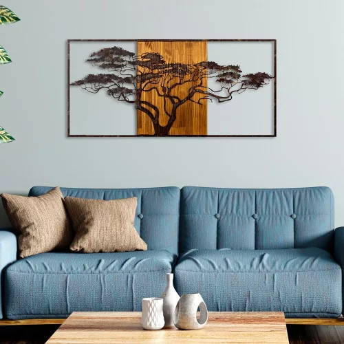 Kézzel festett dekoratív fa falkiegészítő, 147 x 70 x 3 cm | 100% tömör fa (3 cm) és fém (1,5 mm) | Egyedi dizájn természetes variációkkal