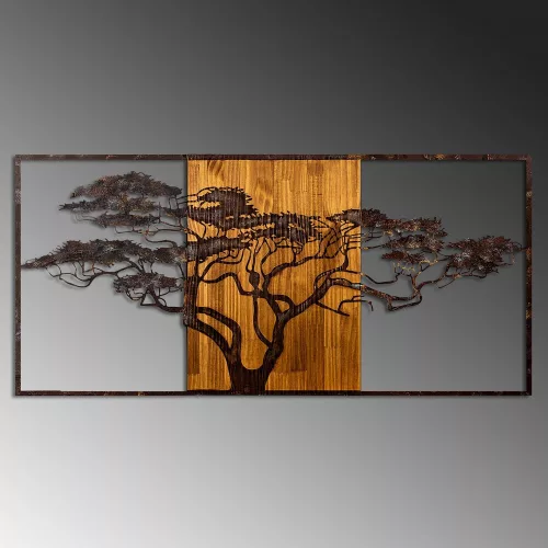 Kézzel festett dekoratív fa falkiegészítő, 147 x 70 x 3 cm | 100% tömör fa (3 cm) és fém (1,5 mm) | Egyedi dizájn természetes variációkkal