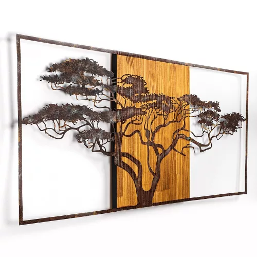 Kézzel festett dekoratív fa falkiegészítő, 147 x 70 x 3 cm | 100% tömör fa (3 cm) és fém (1,5 mm) | Egyedi dizájn természetes variációkkal
