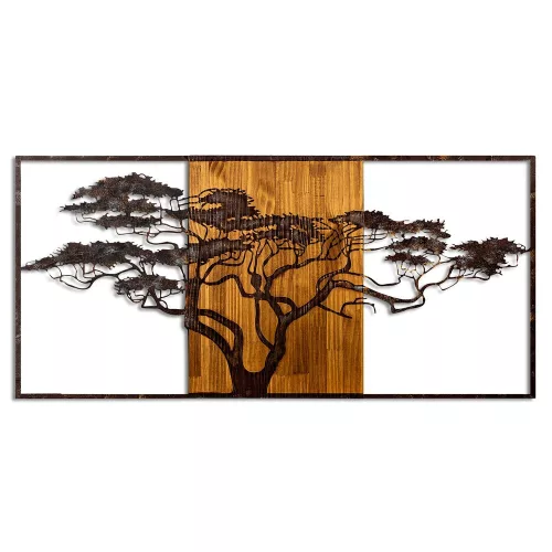 Kézzel festett dekoratív fa falkiegészítő, 147 x 70 x 3 cm | 100% tömör fa (3 cm) és fém (1,5 mm) | Egyedi dizájn természetes variációkkal