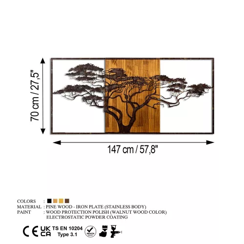 Kézzel festett dekoratív fa falkiegészítő, 147 x 70 x 3 cm | 100% tömör fa (3 cm) és fém (1,5 mm) | Egyedi dizájn természetes variációkkal