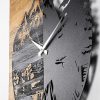 Elegáns dekoratív fa falióra, 56 x 3 x 58 cm | 100% fa és fém, csendes mechanizmus | Egyedi dió-fekete kivitel, bármilyen helyiségbe tökéletes