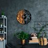Elegáns dekoratív fa falióra, 56 x 3 x 56 cm | 100% fa és fém, csendes mechanizmus | Egyedi dió-fekete kivitel, bármilyen helyiségbe tökéletes