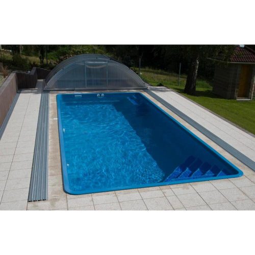 Gemini coral üveg kompozit medence 8,2 x 3,5 x 1,5 méteres Atlantic Blue színben standard kivitel