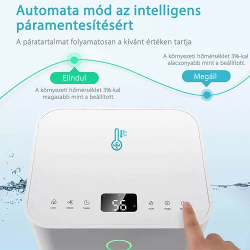 HOMEFORT HPMS12W Páramentesítő, 12 L/nap, Digitális kijelző, Gyerekzár, Időzítő, 2 L tartály, Telítettségjelző, Zajszint: 38 dB, Kivezethető cseppvíz