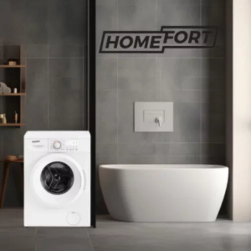 HOMEFORT HME16100UW Elöltöltős mosógép D energiaosztály, 6 kg, Keskeny mélység, 1000 fordulat/perc, Centrifugálási zajszint: 79 dB, Inverter motor nélkül, Gőzfunkcióval