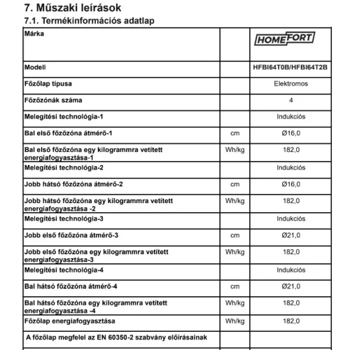 HOMEFORT HFBI64T2B Beépíthető Indukciós főzőlap Fém keretes, 7400 W, Érintőszenzoros, Gyerekzár, Booster funkció