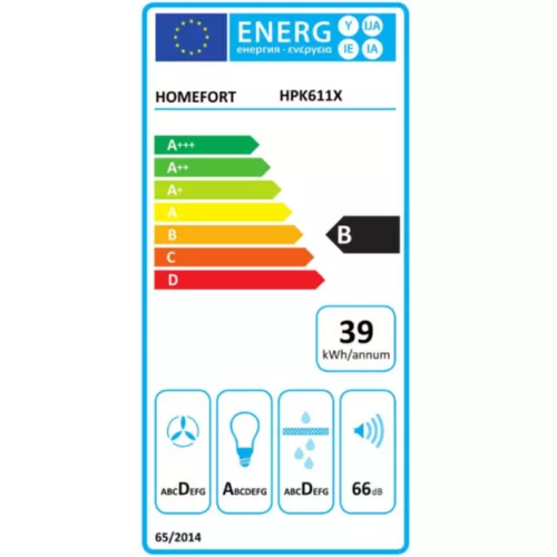 HOMEFORT HPK611X Beépíthető Kihúzható páraelszívó LED világítás 1 db motor, 408 m3/h, 54-66 dB zajszint, 60 cm széles, B Energiaosztály