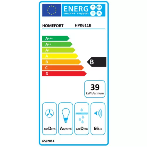 HOMEFORT HPK611B Beépíthető Kihúzható páraelszívó LED világítás 1 motor, 408 m3/h, 54-66 dB zajszint, 60 cm széles, B Energiaosztály