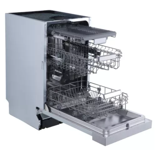 HOMEFORT HMGF0421DS Beépíthető mosogatógép, bútorlap nélkül, 10 teríték, 8.5 L fogyasztás, 8 program, 47 dB zajszint, D energiaosztály, Felső evőeszköztartó, 45 cm, Digit. kijelző, Automata ajtónyitással