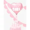 "It's a girl" fólia lufi babaváró bulira, szív alakú, rózsaszín, 48 cm