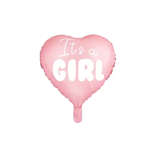 "It's a girl" fólia lufi babaváró bulira, szív alakú, rózsaszín, 48 cm