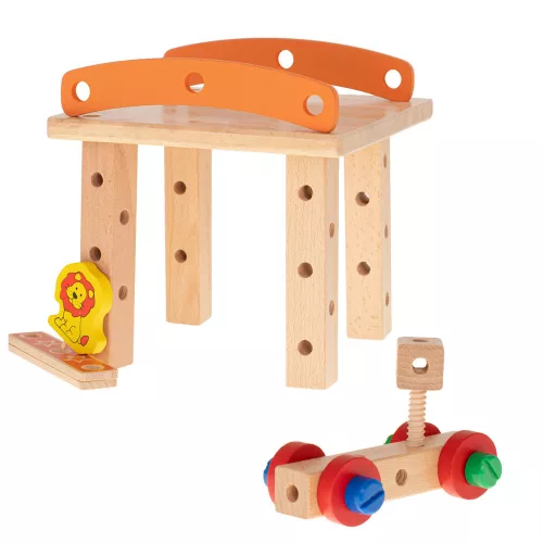 Scaun educativ lemn cub de construcție set 49 piese.