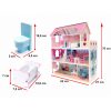 MDF fából készült babaház + bútor 70cm rózsaszín LED