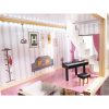 MDF fából készült babaház + bútor 78cm fekete LED