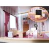 MDF fából készült babaház + bútor 78cm fekete LED
