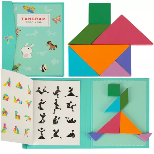 Tangram mágneses könyv Montessori kirakós blokkok 3D logikai játék