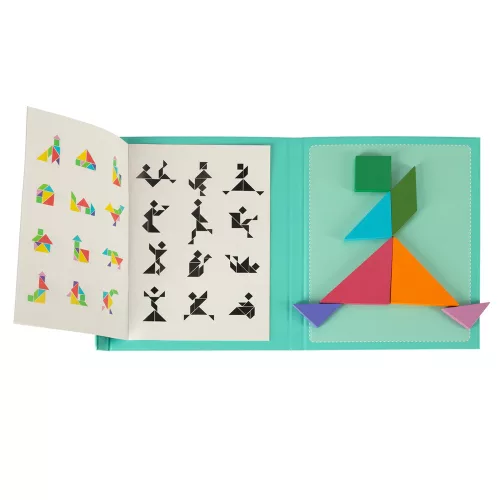 Tangram mágneses könyv Montessori kirakós blokkok 3D logikai játék