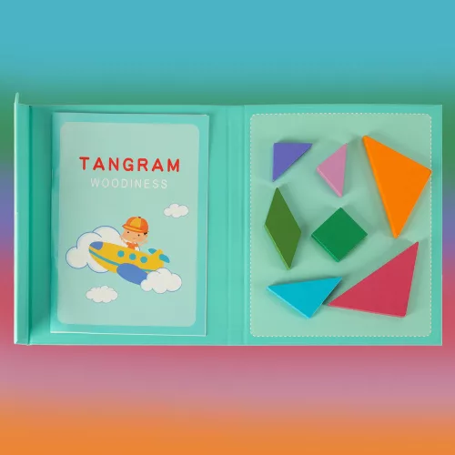 Tangram mágneses könyv Montessori kirakós blokkok 3D logikai játék