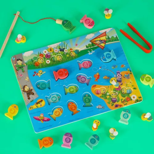 Fa játékhal horgászat mágnessel, méhek montessori