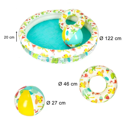 3 az 1-ben felfújható kerti medence gyerekeknek, gyűrű, labda, BESTWAY 51124, 122 cm