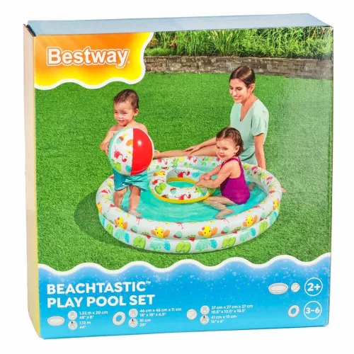 3 az 1-ben felfújható kerti medence gyerekeknek, gyűrű, labda, BESTWAY 51124, 122 cm